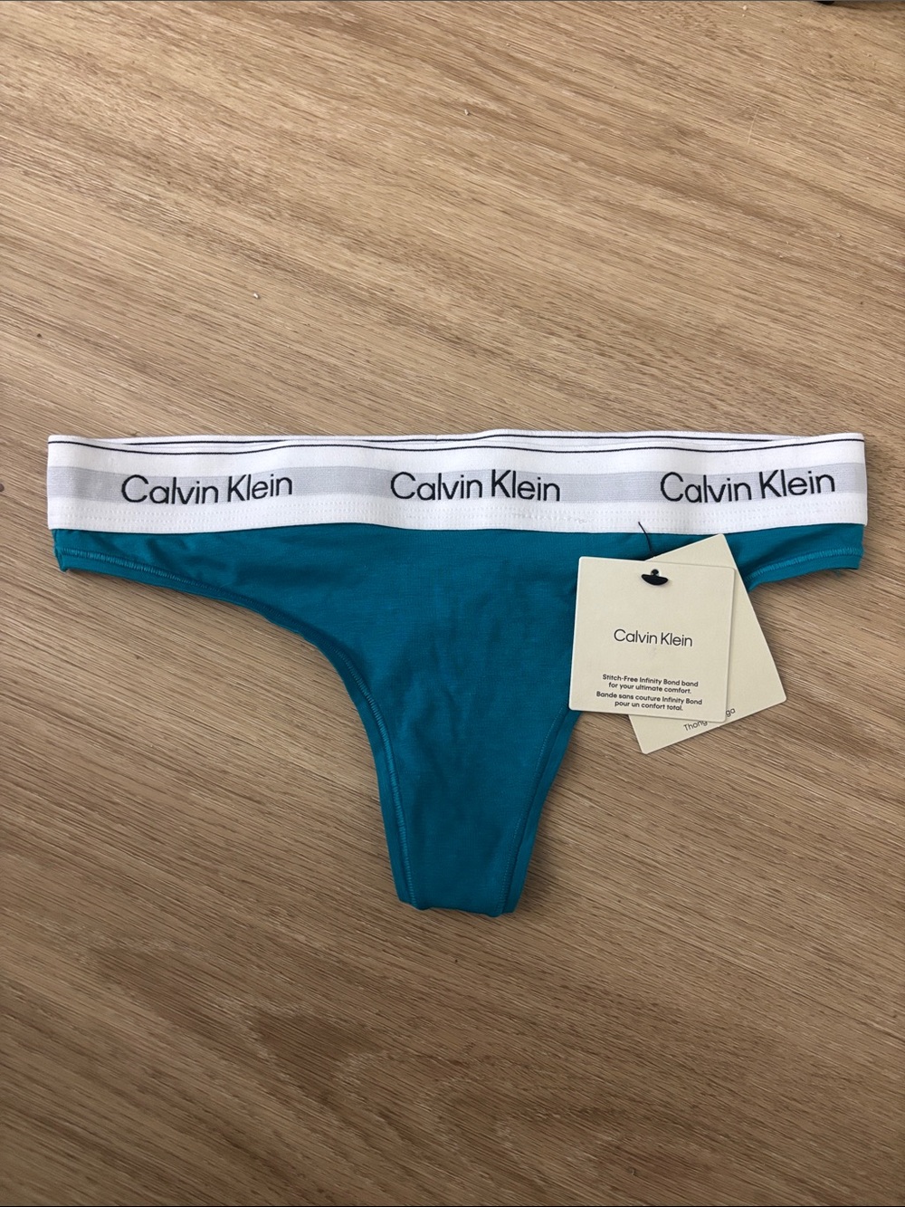 NEW Calvin Klein Teal Bikini Thong with White Logo Waistband